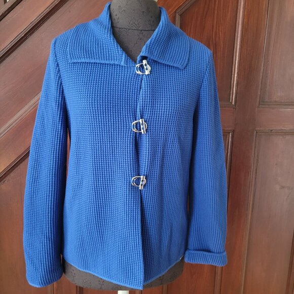 Saint James Sweaters - Saint James Blue Waffle Knit Jacket With Buckle Closures Size 6
